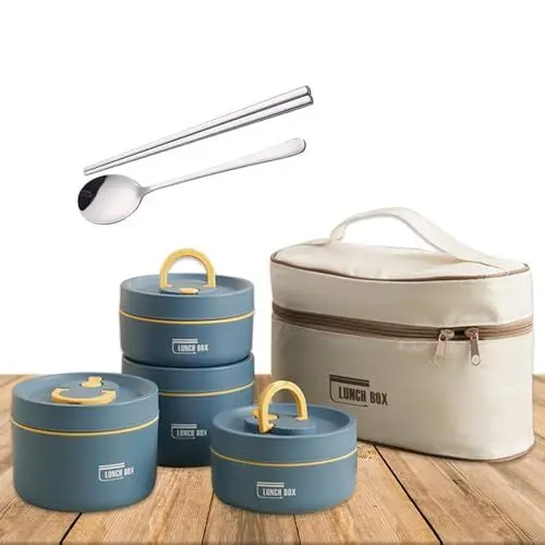 Produktbild: CARMOTTER Bento-Box-Set mit Lunchtasche, auslaufsichere Lunchbox, Mahlzeiten-Vorbereitungsbehälter, Box, mikrowellengeeignet, spülmaschinenfest, für Erwachsene/Kinder/Studenten (blau, 2 große und 2