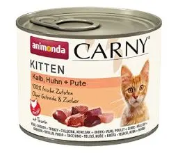 Produktbild: Carny Katzen Nassfutter Kitten Kalb + Huhn + Pute (12 x 200g), Kitten Katzen Nassfutter ohne Getreide und Zucker von animonda für wachsende Kätzchen bis 1 Jahr, mit frischen Zutaten