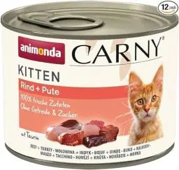 Produktbild: Carny Katzen Nassfutter Kitten Rind + Pute (12 x 200g), Kitten Katzen Nassfutter ohne Getreide und Zucker von animonda für wachsende Kätzchen bis 1 Jahr, mit frischen Zutaten