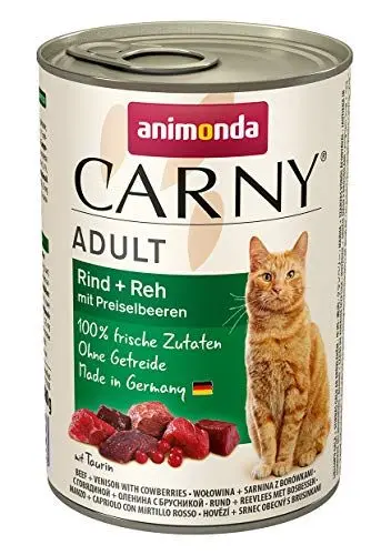 Produktbild: Carny Katzen Nassfutter Rind + Reh mit Preiselbeeren (6 x 400g), Katzen Nassfutter von animonda ohne Getreide und Zucker, mit frischen fleischlichen Zutaten