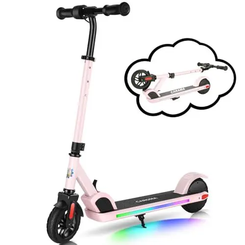 Produktbild: Caroma E35 Elektroroller für Kinder von 6-12 Jahren, Faltbarer E Roller Scooter mit Bunte Leuchten & LED-Anzeige, Einstellbare Geschwindigkeit und Höhe, Maximale 16km & 16km/h Rosa