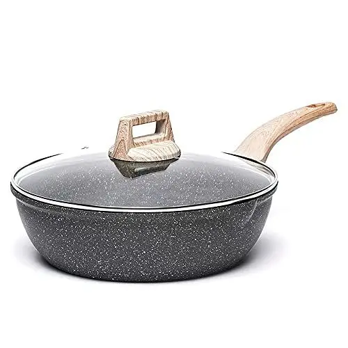 Produktbild: CAROTE Bratpfanne Wokpfanne mit Deckel 28 cm/4.3L,Pfanne mit Antihaftbeschichtung,Tiefe Bratpfanne Für alle Herdarten inklusive Induktion
