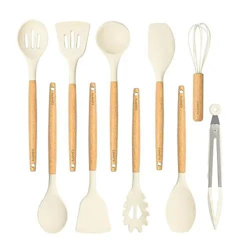 Produktbild: CAROTE Küchenhelfer Kochzubehör Set 10 teiliges,Pfannenwender Küchenutensilien Antihaftes Hitzebeständiges Küchenhelfer Set mit Holzgriff zum Küche,Kochen, Backen,BPA Frei, Spülmaschinenfest