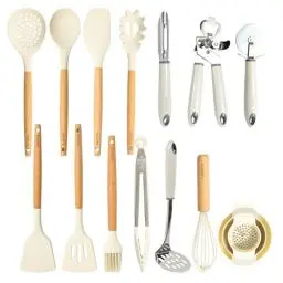 Produktbild: CAROTE Küchenhelfer Set 16 Stücke, Silikon Küchenutensilien Antihaftes Hitzebeständiges Küchenhelfer Set mit Holzgriff zum Kochen, Backen,BPA Frei, Spülmaschinenfest
