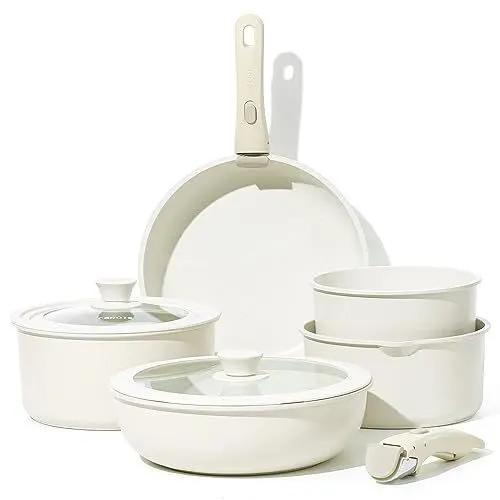 Produktbild: CAROTE Topfset Pfannenset mit abnehmbaren Griffen 9-Teilig,Pfanne 26cm,Topf 18/20/22cm,26cm Wokpfanne mit Deckel,Induktion Töpfe Pfannen Set,Antihaftbeschichtet,stapelbar platzsparend,backofenfest