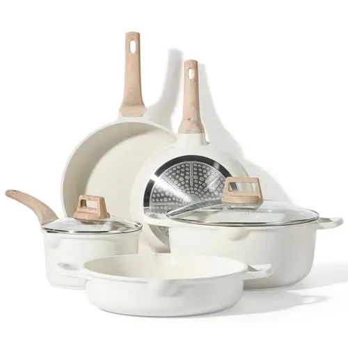 Produktbild: CAROTE Topfsets Pfannenset 7-Teilig,Pfanne 24,28cm,Stielkasserolle 2.4L,Topf 3.8L/6.7L für backofenfest,Antihaft-Beschichtung mit Deckel,Induktionspfanne
