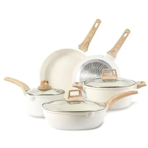 Produktbild: CAROTE Topfsets Pfannenset 8-Teilig,Pfanne 24/28cm,Stielkasserolle 18cm/1.7L,Topf 24cm 4L,Antihaft-Tiefe Bratpfanne 28cm Beschichtung mit Deckel,Kochgeschirr-Set,Induktionspfanne