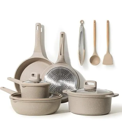Produktbild: Carote Topfsets Pfannenset 11-Teilig,Pfanne 24cm,28cm,Stielkasserolle 16cm,Topf 24cm,Tiefe Bratpfanne 28cm,Antihaft-Beschichtung mit Deckel,Kochgeschirr-Set,Induktionspfanne