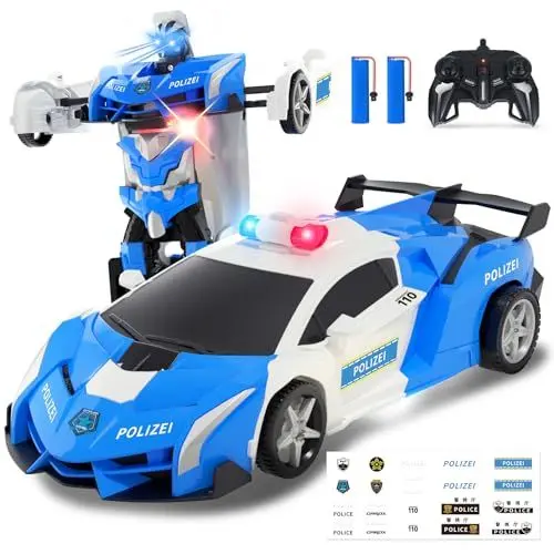 Produktbild: Carox Ferngesteuertes Auto, 2.4Ghz 1:18 Roboter RC Auto mit LED-Licht, 360 Grad Drehung RC Car Spielzeug für Kinder ab 6 7 8 9 10 12 Jahre (Blau)