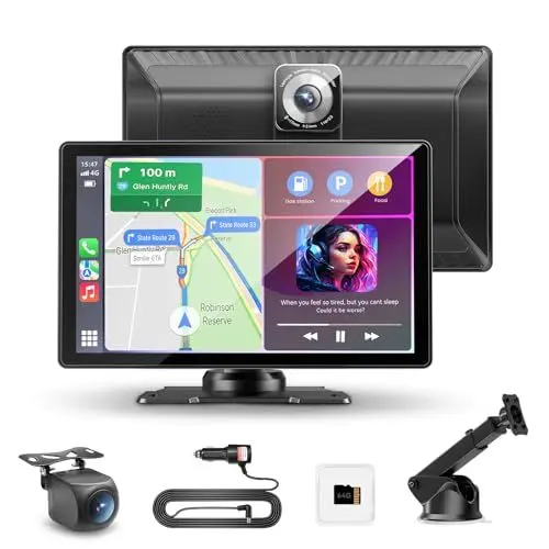 Produktbild: Carpeer 9 Zoll CarPlay & Android Auto Display Digital Receiver mit 4K Frontkamera + 1080P Rückfahrkamera, Kabelloses Carplay Bildschirm mit AUX/FM, Bluetooth, GPS, Siri, Mirror Link 64G TF