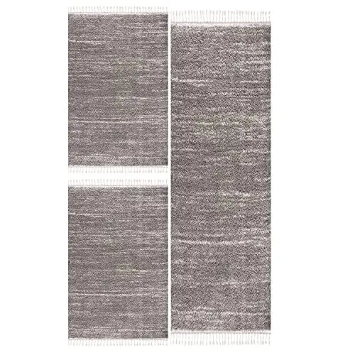 Produktbild: carpet city Bettumrandung Schlafzimmer - Hochflor Teppich-Läufer 70x140cm/ 70x230cm in Grau - Teppiche Meliert