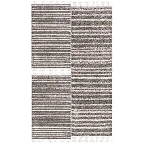 Produktbild: carpet city Bettumrandung Schlafzimmer - Hochflor Teppich-Läufer 70x140cm/ 70x230cm in Grau - Teppiche im Ethno-Design