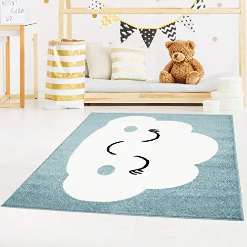Produktbild: carpet city Wolkenteppich Blau Kinderzimmer - 140x200 cm - Kinderteppich Wolke für Jungen und Mädchen