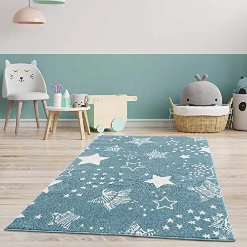 Produktbild: carpet city Kinderteppich Läufer - Sterne Sternen-Himmel 80x150 cm Blau - Kinderzimmer Teppich Modern