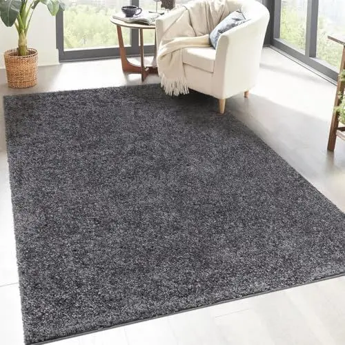 Produktbild: carpet city Shaggy Hochflor Teppich - 120x170 cm - Anthrazit - Langflor Wohnzimmerteppich - Einfarbig Uni Modern - Flauschig-Weiche Teppiche Schlafzimmer Deko