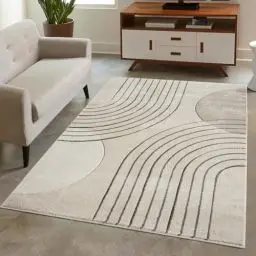 Produktbild: carpet city Teppich Kurzflor Braun - 120x170 cm - Moderne Wohnzimmer-Teppiche Geometrisch, Kreis-Muster mit 3D-Optik - Flachflor Bodenbelag Deko Schlafzimmer, Esszimmer