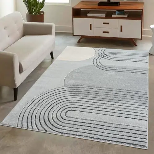 Produktbild: carpet city Teppich Kurzflor Grau - 80x150 cm - Moderne Wohnzimmer-Teppiche Geo-Muster mit 3D-Optik - Flachflor Bodenbelag Deko Schlafzimmer, Esszimmer