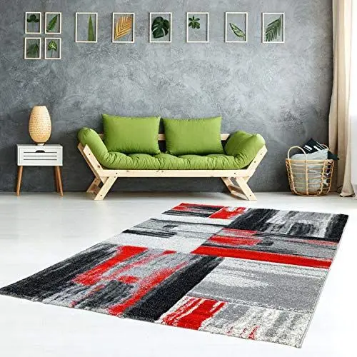 Produktbild: carpet city Teppich Modern Flachflor Konturenschnitt Handcarving Meliert, Streifen in Rot Grau für Wohnzimmer, Größe: 120x170 cm