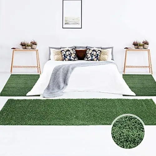 Produktbild: Carpet City Teppich Shaggy Hochflor Langflor Einfarbig Grün Öko Tex Bettumrandung 2X 80x150 und 1x 80x300