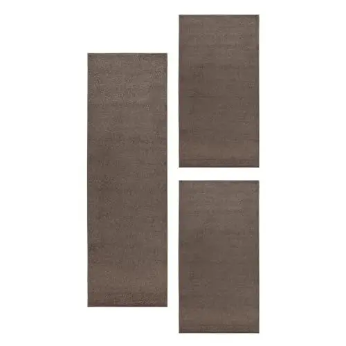 Produktbild: Carpetsale24 Bettumrandung Schlafzimmer 3 teilig Läufer Teppich Mokka Bettvorleger Schlafzimmer Bettset: 2 St. 80x150 cm | 1 St. 80x250 cm - Teppich Läufer Set Einfarbig Design