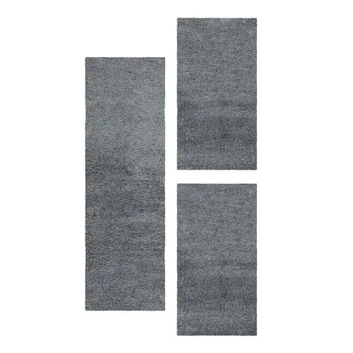 Produktbild: Carpetsale24 Bettumrandung Schlafzimmer 3 teilig Hochflor Teppich Hellgrau Bettvorleger Schlafzimmer Bettset: 2 St. 60x110 cm | 1 St. 80x150 cm - Einfarbiger 50 mm Flauschiger Teppich Läufer Set