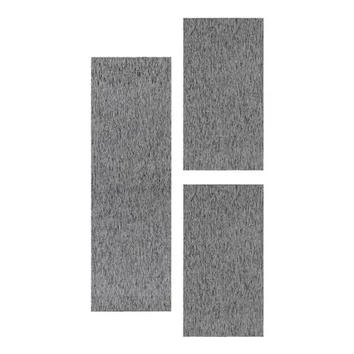 Produktbild: Carpetsale24 Bettumrandung Schlafzimmer 3 teilig Moderne Kurzflor Teppich Grau Bettvorleger Schlafzimmer Bettset: 2 St. 60x100 cm | 1 St. 80x250 cm - Schlingen Teppich Läufer Set