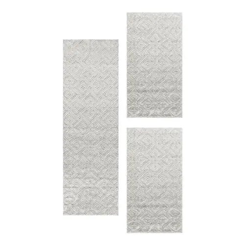 Produktbild: Carpetsale24 Bettumrandung Schlafzimmer 3 teilig Skandinavischer Teppich Creme Bettvorleger Schlafzimmer Bettset: 2 St. 60x110 cm | 1 St. 80x150 cm - Boho Stil Teppich Hoch-Tief Effekt Läufer