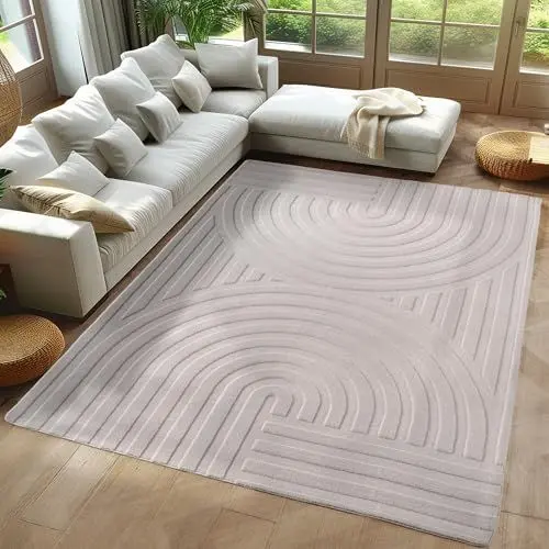 Produktbild: Carpetsale24 Boho Teppich 120 x 170 cm Creme – Weicher Skandinavischer Kurzflor mit 3D-Effekt – Waschbar & Pflegeleicht – Deko Teppich für Wohnzimmer, Schlafzimmer oder Jugendzimmer