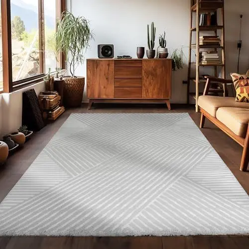 Produktbild: Carpetsale24, Kurzflor Teppich Wohnzimmer 120 x 170 cm, Skandinavischer Boho Teppich Einfarbig Silber, 3D-Effekt, Extra Weich und Waschbar, Deko Teppich für Schlafzimmer, Esszimmer und Küche