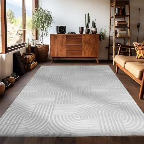 Produktbild: Carpetsale24, Kurzflor Teppich Wohnzimmer 160 x 230 cm, Skandinavischer Boho Teppich Einfarbig Silber, 3D-Effekt, Extra Weich und Waschbar, Deko Teppich für Schlafzimmer, Esszimmer und Küche