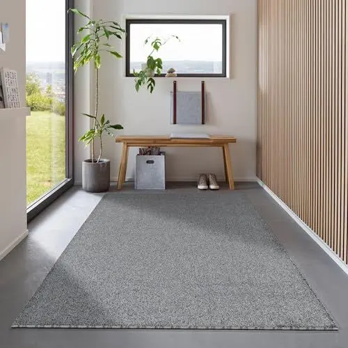 Produktbild: Carpetsale24 Läufer Teppich 80x150 cm Grau, Kurzflor, Einfarbig, Modern, Rechteckig, rutschfest, Pflegeleicht, Flurteppich für Küche, Diele, Wohnbereich