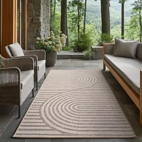 Produktbild: Carpetsale24 Outdoor Teppich Beige 80x150 cm Läufer, Wetterfest & UV-beständig, ideal für Küche, Balkon, Terrasse auch Wohnzimmer und Esszimmer, Skandinavisches Boho-Design, Leicht zu Reinigen
