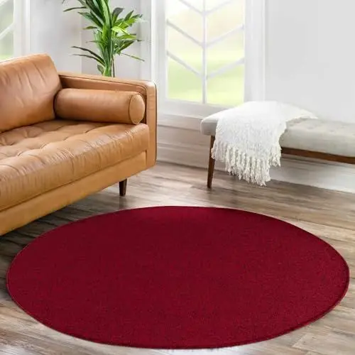 Produktbild: Carpetsale24 Teppich 200 cm Rund Rot – Kurzflor, Robust, Modern, Einfarbig, Weicher Teppich für Wohnzimmer, Küche, Schlafzimmer, Essbereich