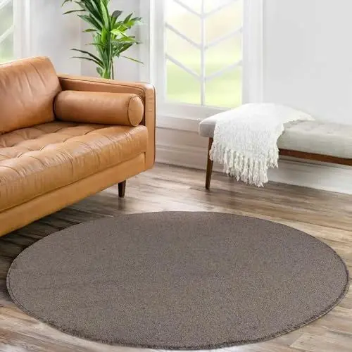 Produktbild: Carpetsale24 Teppich 200 cm Rund Braun – Kurzflor, Robust, Modern, Einfarbig, Weicher Teppich für Wohnzimmer, Küche, Schlafzimmer, Essbereich