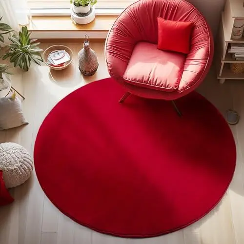 Produktbild: Carpetsale24 Teppich Wohnzimmer Einfarbig Moderne Design Rot 160 cm Rund - rutschfest Kurzflor Teppich für Schlafzimmer Extra Weich und Flauschig - Waschbarer Teppich Esszimmer Küche