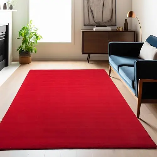 Produktbild: Carpetsale24 Teppich Wohnzimmer Einfarbig Moderne Design Rot 140 x 200 cm - rutschfest Kurzflor Teppich für Schlafzimmer Extra Weich und Flauschig - Waschbarer Teppich Esszimmer Küche