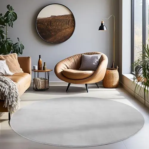 Produktbild: Carpetsale24 Teppich Wohnzimmer Einfarbig Moderne Design Silberfarbe 200 cm Rund - rutschfest Kurzflor Teppich für Schlafzimmer Extra Weich und Flauschig - Waschbarer Teppich Esszimmer Küche
