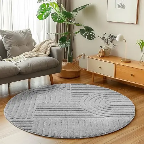 Produktbild: Carpetsale24 Teppich Rund 120 cm Grau, Hochflor Wohnzimmer Teppich, Weich & Flauschig, Skandinavisch Boho Stil, Langflor Shaggy, Pflegeleicht, Jute Rückseite
