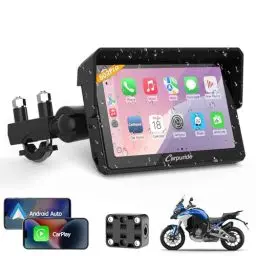 Produktbild: Carpuride W502PRO für Motorrad CarPlay & Android Auto & Dual Bluetooth - 5 Zoll wasserdichter GPS-Navigation für Motorrad, Musik-Sharing, Gegensprechanlage, EQ, Lichtsensor, Kompass, Barometer