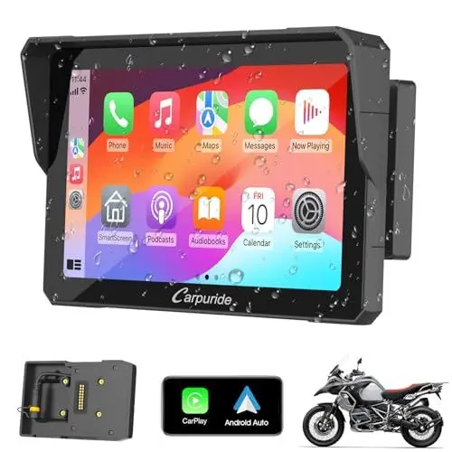 Produktbild: Carpuride W702B Motorrad GPS Carplay Bildschirm mit Design Halterung für BMW Motorräder, Kabelloses CarPlay und Android Auto, Tragbarer Wasserdichter 7