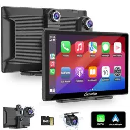 Produktbild: Carpuride W905 Kabelloses Carplay & Android Autoradio mit Dashcam, Tragbarem 9 Zoll HD Touchscreen, 4K Front & Rückfahrkamera, Loop Aufnahme, Bluetooth, Mirror Link, GPS, Siri, FM, 64G TF Karte.
