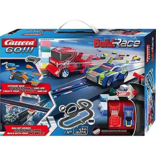 Produktbild: Carrera GO!!! Build 'n Race Rennstrecken-Set für Kinder ab 6 Jahren & Erwachsene I 4,9m Rennbahn mit 2 Handreglern & Looping I kompatibel mit anderen Baustein-Herstellern I Geschenke zu Ostern