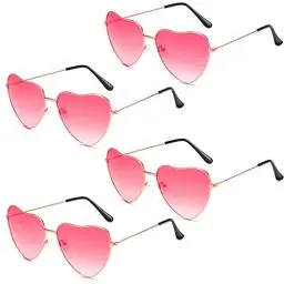 Produktbild: Carreuty 4 Pack Herz Sonnenbrille, Hippie Gläser Sonnenbrille Damen Retro Kostüm Brille für Kinder Herren Damen Brille 90er 80er 70er Jahre Outfit Accessoires Rosa