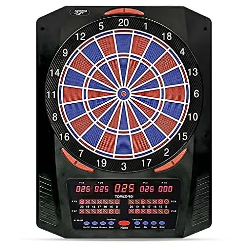 Produktbild: Carromco elektronisches Dartboard TOPAZ-901, schwarz, 2-Loch Abstand, Dartscheibe elektronisch, Dart Set bis 8 Spieler, 40 Spiele und 761 Varianten, Dart Spiel