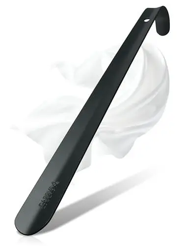 Produktbild: Carry Edberg® 42 cm Metall Schuhanzieher lang Stabil schwarz | Edelstahl-Schuhlöffel