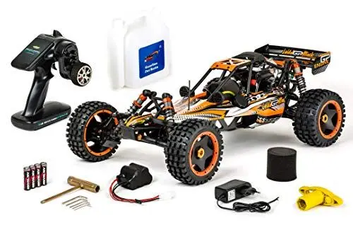 Produktbild: Carson 500304032 1:5 Wild GP Attack 2.4G RC Verbrenner, 1.8 PS, 2WD, bis zu 65 km/h schnell, Premium Bauteile, Offroad, RTR, 2.4 GHz, ferngesteuertes Auto, orange