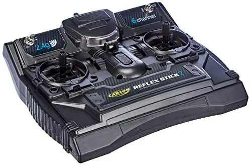 Produktbild: Carson – FS Reflex Stick II 2.4 GHz – 6-Kanal-Fernsteueranlage, Fernbedienung mit Empfänger für Modellbau-Fahrzeuge wie RC Autos und Schiffe, Schwarz