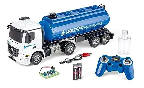 Produktbild: Carson 500907665 1:26 MB Arocs Wassertransporter 100% RTR - Ferngesteuertes Fahrzeug, Lastwagen mit Funktionen Licht und Sound, inkl. Batterien und Fernsteuerung, 60 Minuten Fahrzeit, Blau