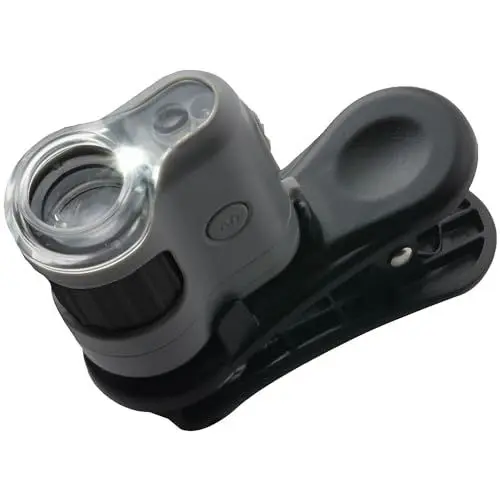 Produktbild: Carson MM-380 MicroMini HookUpz leistungsstarkes 20x Taschenmikroskop mit LED/UV-Beleuchtung und Taschenlampe sowie Smartphone Adapter Clip