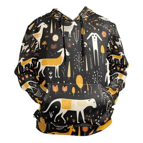 Produktbild: Cartoon-Kritzeleien Tier Hund Kapuzenpullis Kapuzenpullover Sport Sweatjacke Herren Hoodies für Mädchen Jungen Männer(Gesundheit Stoff)